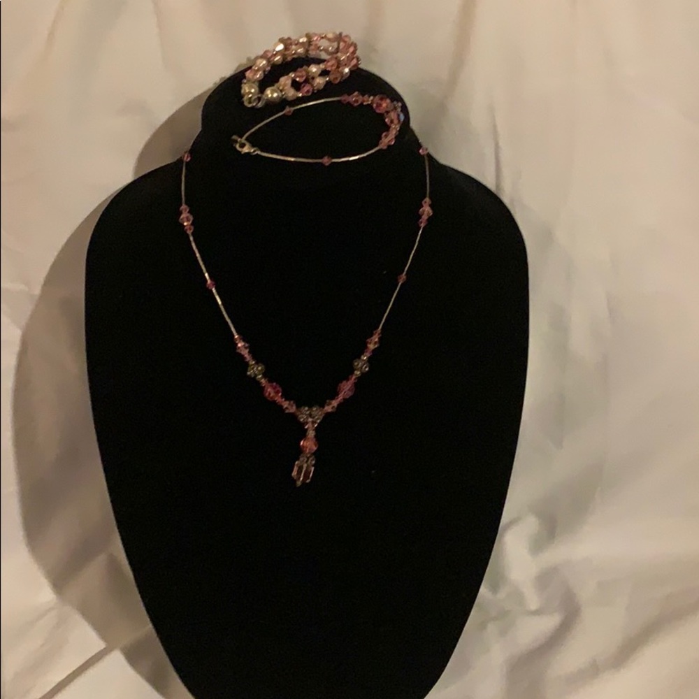 16” Pink Beaded Necklace and 2 Bracelets